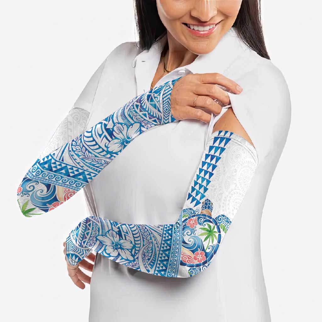 Hawaiian Abstract Sea Turtle Arm Sleeves Polynesian Tapa Art and Kakau Tattoo White WaterColor - Polynesian Pride