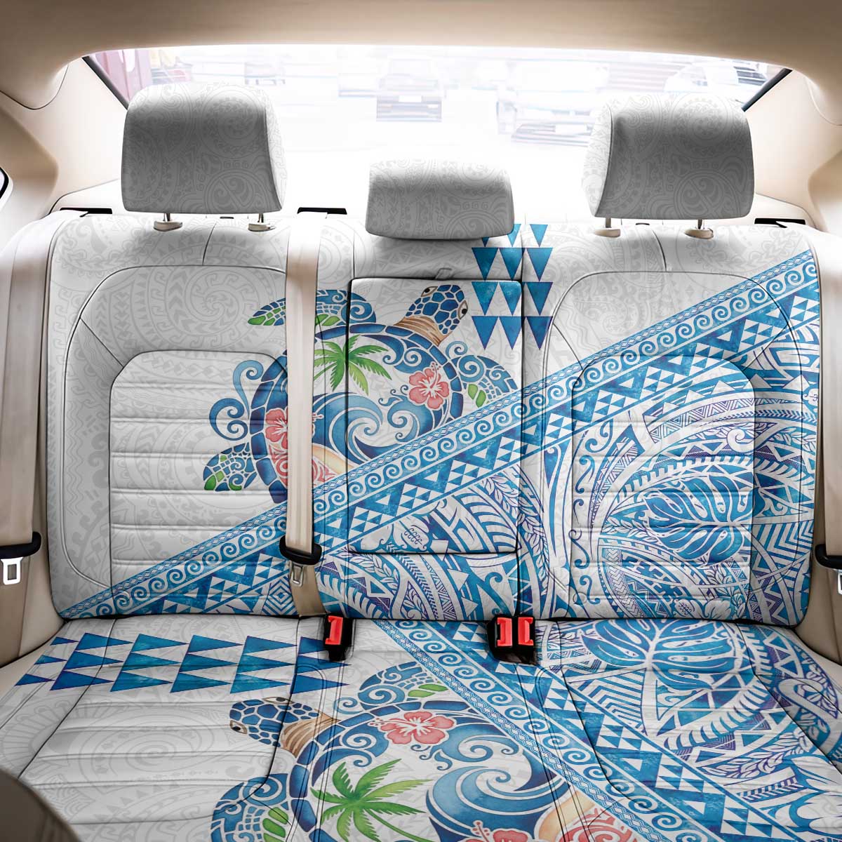 Hawaiian Abstract Sea Turtle Back Car Seat Cover Polynesian Tapa Art and Kakau Tattoo White WaterColor - Polynesian Pride