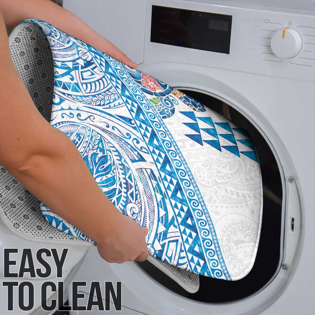 Hawaiian Abstract Sea Turtle Bathroom Set Polynesian Tapa Art and Kakau Tattoo White WaterColor - Polynesian Pride