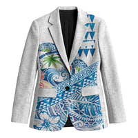 Hawaiian Abstract Sea Turtle Blazer Polynesian Tapa Art and Kakau Tattoo White WaterColor - Polynesian Pride