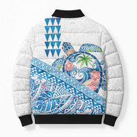 Hawaiian Abstract Sea Turtle Bomber Puffer Jacket Polynesian Tapa Art and Kakau Tattoo White WaterColor - Polynesian Pride