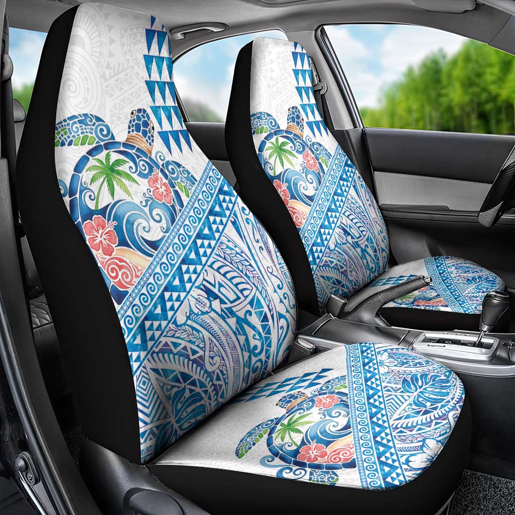 Hawaiian Abstract Sea Turtle Car Seat Cover Polynesian Tapa Art and Kakau Tattoo White WaterColor - Polynesian Pride