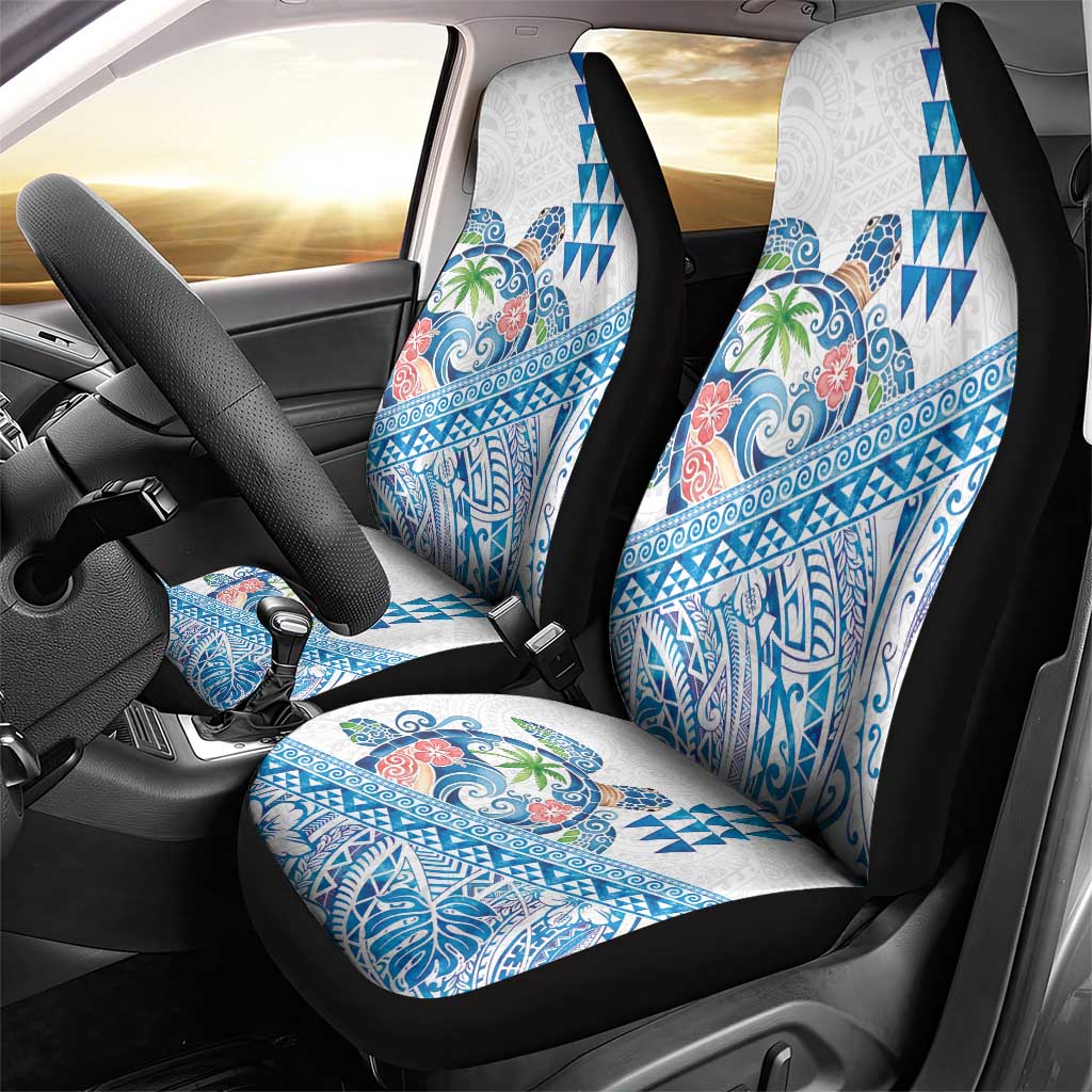 Hawaiian Abstract Sea Turtle Car Seat Cover Polynesian Tapa Art and Kakau Tattoo White WaterColor - Polynesian Pride