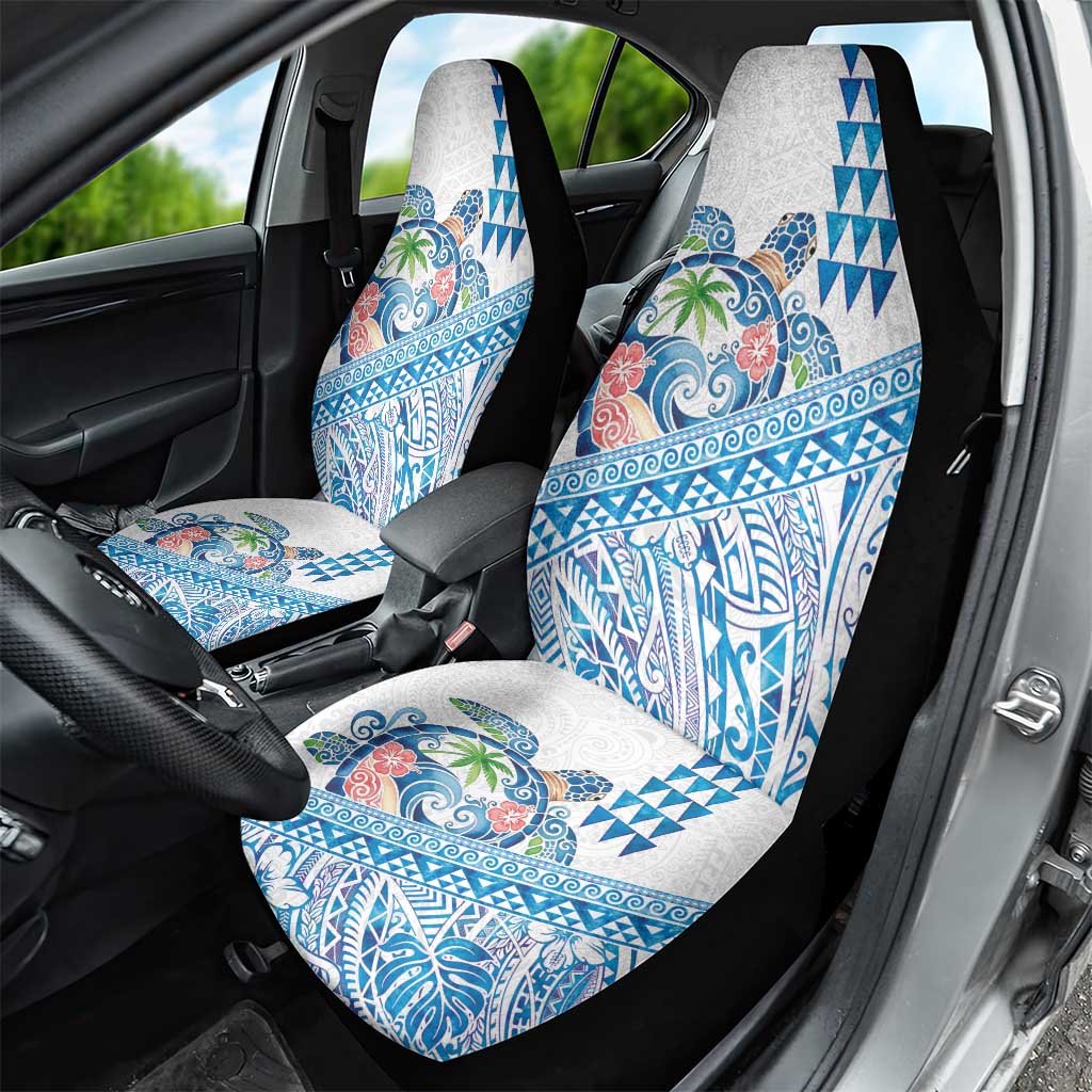 Hawaiian Abstract Sea Turtle Car Seat Cover Polynesian Tapa Art and Kakau Tattoo White WaterColor - Polynesian Pride