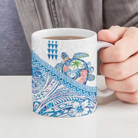 Hawaiian Abstract Sea Turtle Ceramic Mug Polynesian Tapa Art and Kakau Tattoo White WaterColor - Polynesian Pride