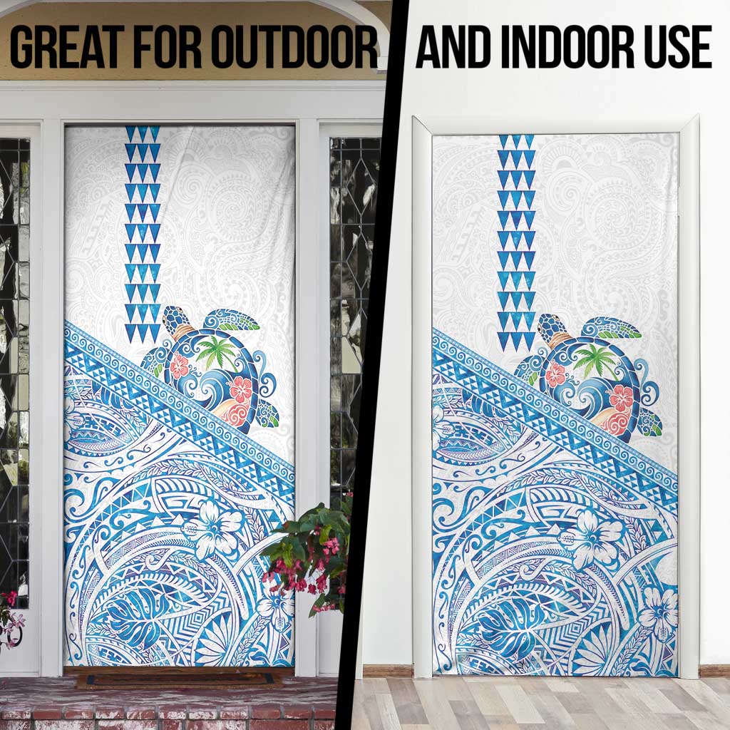 Hawaiian Abstract Sea Turtle Door Cover Polynesian Tapa Art and Kakau Tattoo White WaterColor - Polynesian Pride