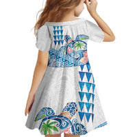 Hawaiian Abstract Sea Turtle Family Matching Off The Shoulder Long Sleeve Dress and Hawaiian Shirt Polynesian Tapa Art and Kakau Tattoo White WaterColor - Polynesian Pride