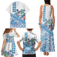 Hawaiian Abstract Sea Turtle Family Matching Tank Maxi Dress and Hawaiian Shirt Polynesian Tapa Art and Kakau Tattoo White WaterColor - Polynesian Pride
