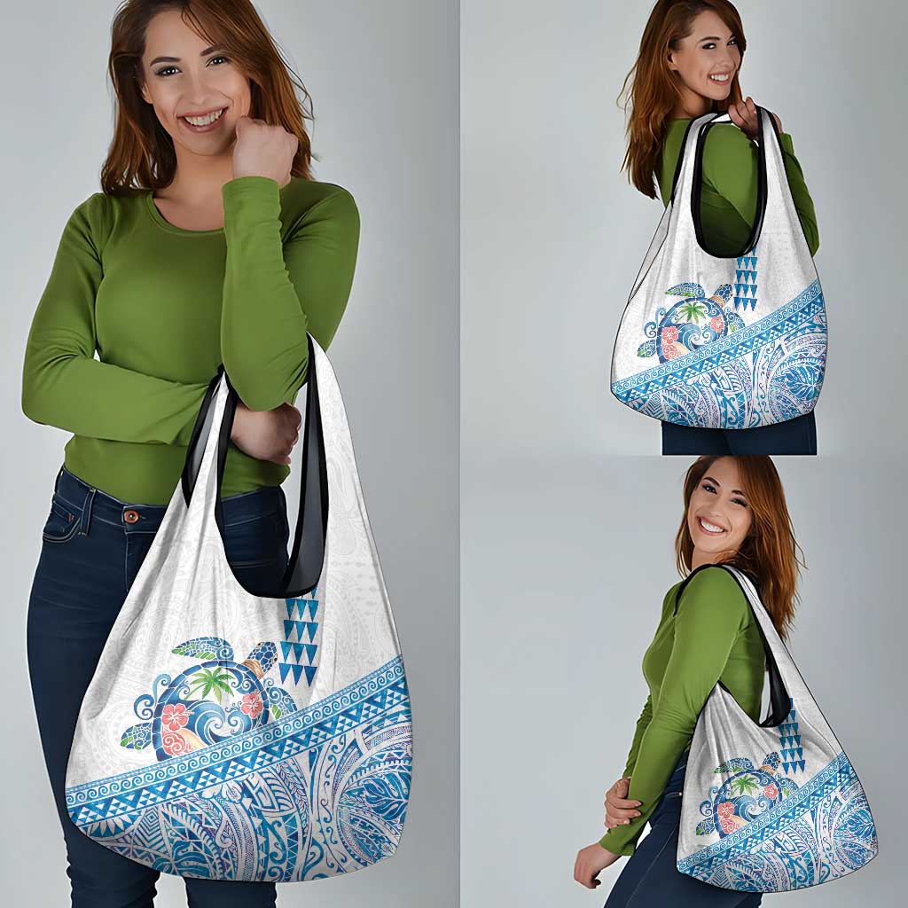 Hawaiian Abstract Sea Turtle Grocery Bag Polynesian Tapa Art and Kakau Tattoo White WaterColor - Polynesian Pride