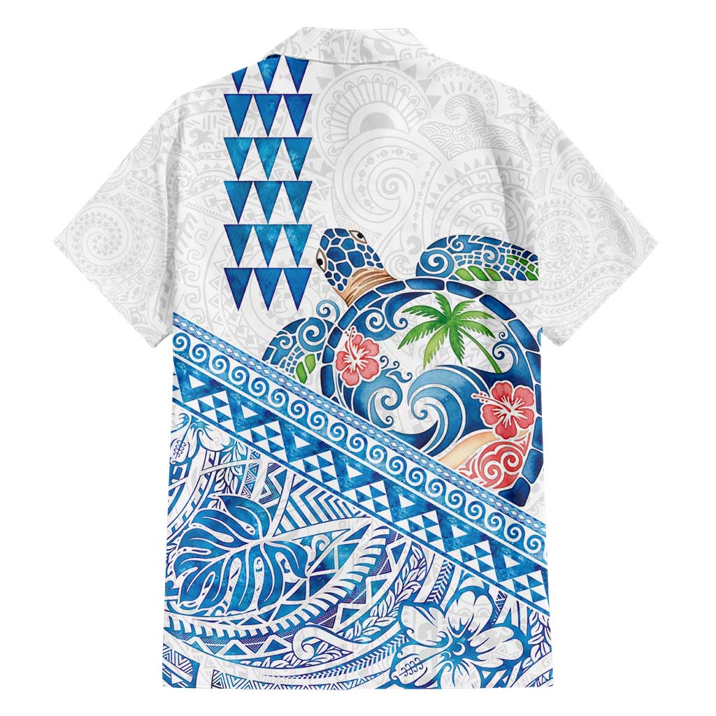 Hawaiian Abstract Sea Turtle Hawaiian Shirt Polynesian Tapa Art and Kakau Tattoo White WaterColor - Polynesian Pride