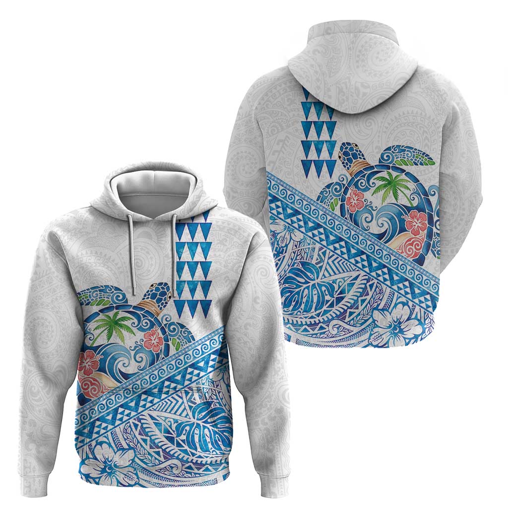 Hawaiian Abstract Sea Turtle Hoodie Polynesian Tapa Art and Kakau Tattoo White WaterColor - Polynesian Pride