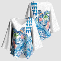 Hawaiian Abstract Sea Turtle Kimono Sleeve Blouse Polynesian Tapa Art and Kakau Tattoo White WaterColor - Polynesian Pride