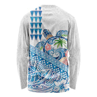Hawaiian Abstract Sea Turtle Long Sleeve Shirt Polynesian Tapa Art and Kakau Tattoo White WaterColor - Polynesian Pride