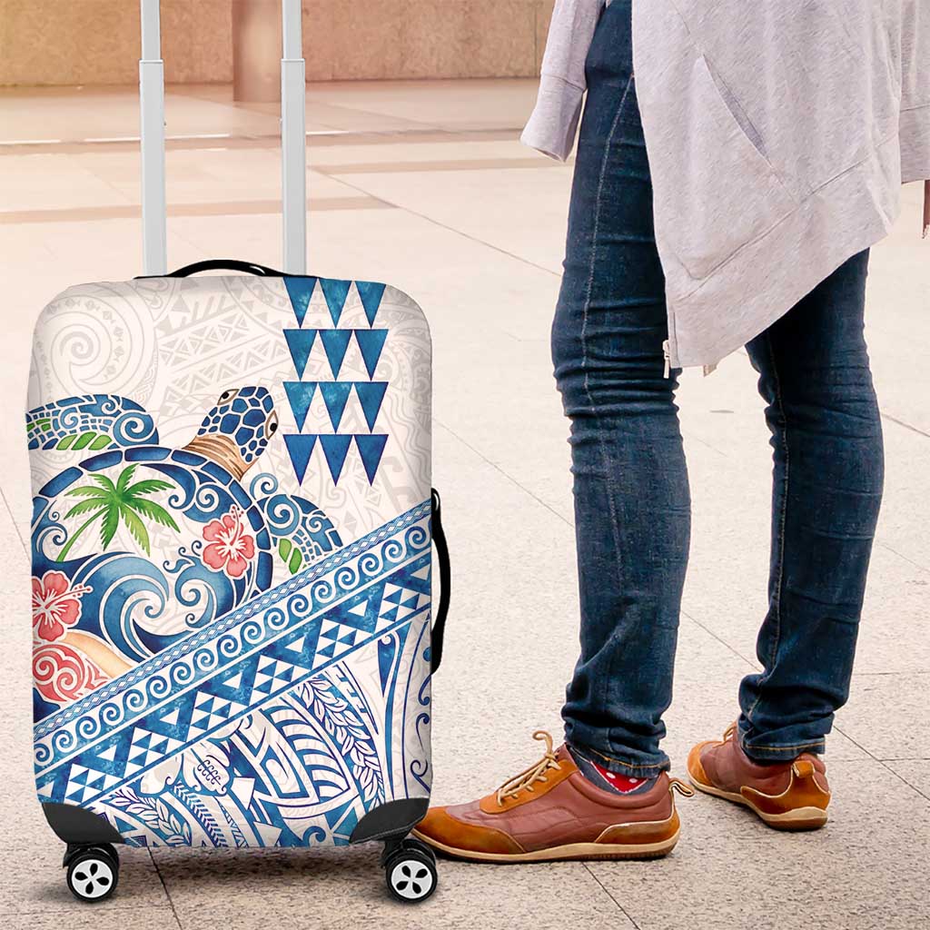 Hawaiian Abstract Sea Turtle Luggage Cover Polynesian Tapa Art and Kakau Tattoo White WaterColor - Polynesian Pride