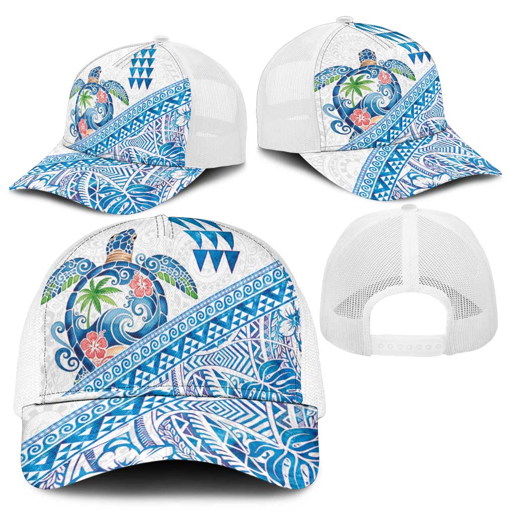 Hawaiian Abstract Sea Turtle Mesh Trucker Cap Polynesian Tapa Art and Kakau Tattoo White WaterColor - Polynesian Pride