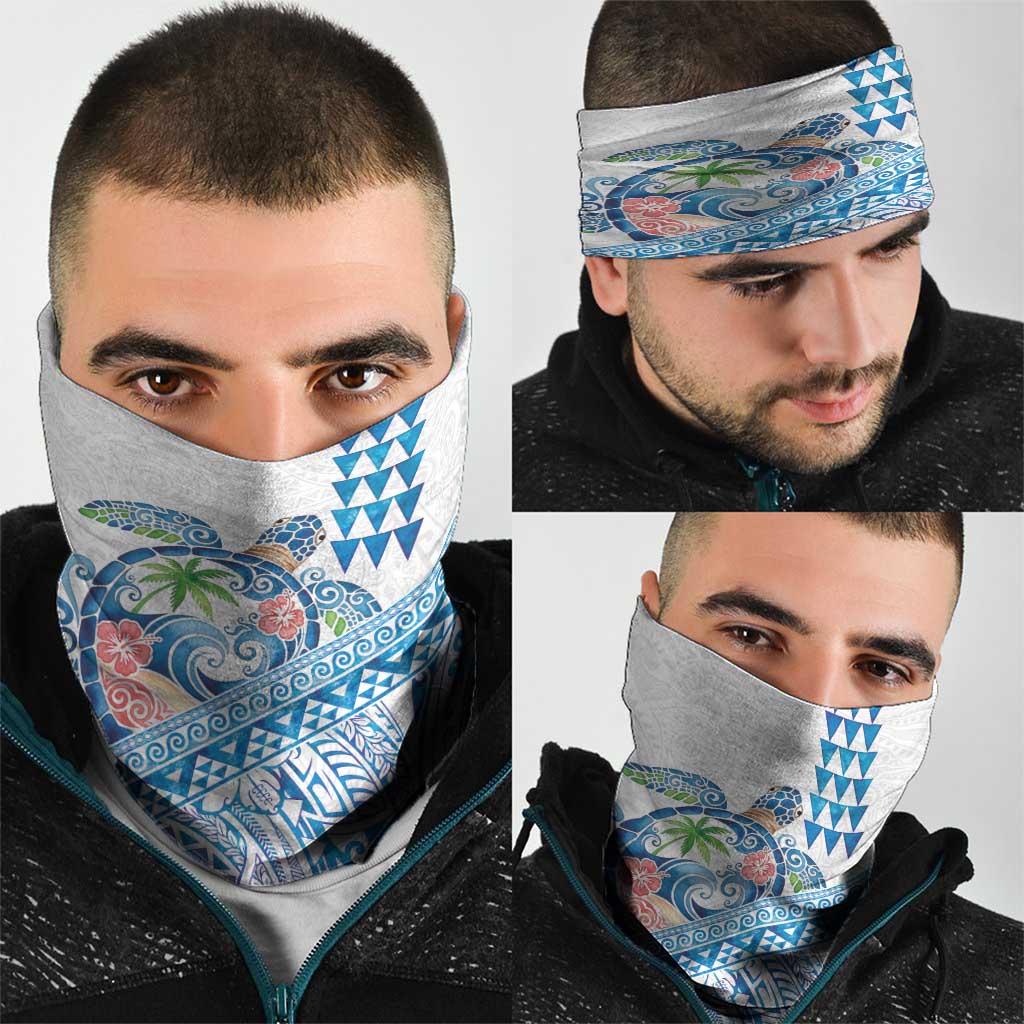 Hawaiian Abstract Sea Turtle Neck Gaiter Polynesian Tapa Art and Kakau Tattoo White WaterColor - Polynesian Pride