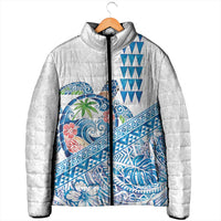 Hawaiian Abstract Sea Turtle Padded Jacket Polynesian Tapa Art and Kakau Tattoo White WaterColor - Polynesian Pride