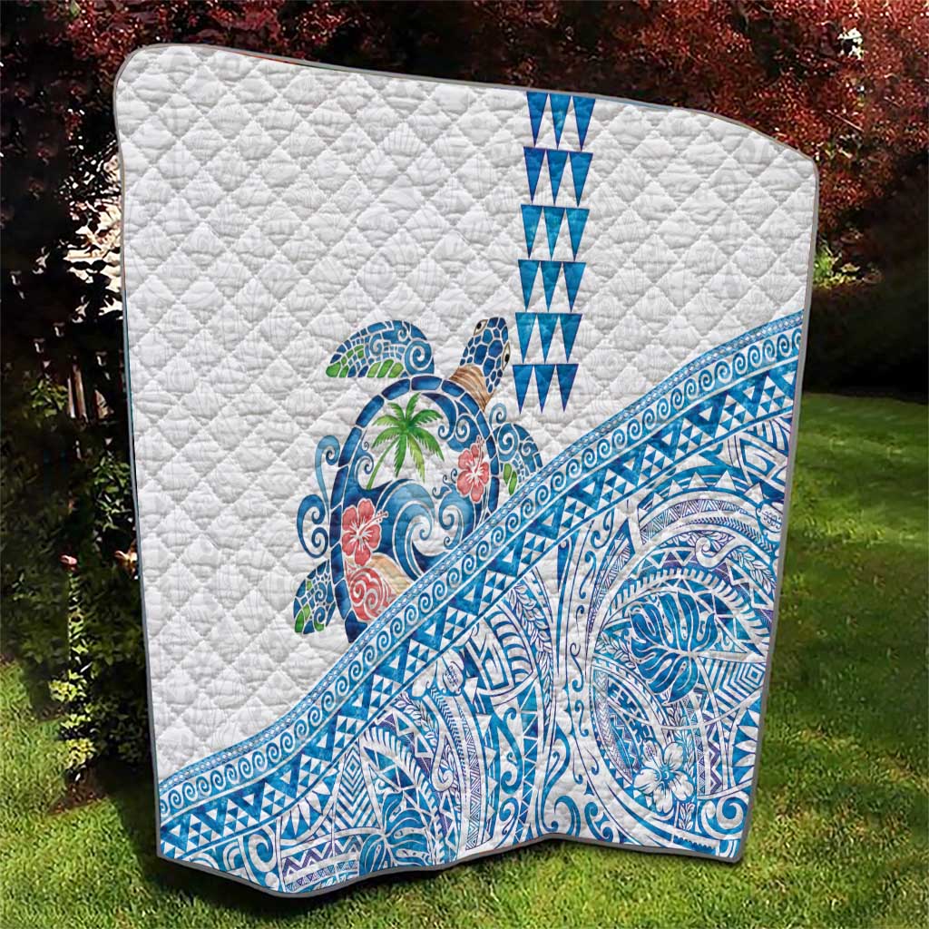 Hawaiian Abstract Sea Turtle Quilt Polynesian Tapa Art and Kakau Tattoo White WaterColor - Polynesian Pride