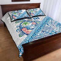 Hawaiian Abstract Sea Turtle Quilt Bed Set Polynesian Tapa Art and Kakau Tattoo White WaterColor - Polynesian Pride