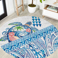 Hawaiian Abstract Sea Turtle Round Carpet Polynesian Tapa Art and Kakau Tattoo White WaterColor - Polynesian Pride
