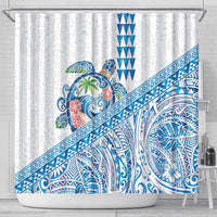 Hawaiian Abstract Sea Turtle Shower Curtain Polynesian Tapa Art and Kakau Tattoo White WaterColor - Polynesian Pride