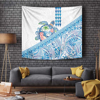 Hawaiian Abstract Sea Turtle Tapestry Polynesian Tapa Art and Kakau Tattoo White WaterColor - Polynesian Pride
