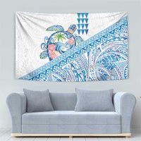 Hawaiian Abstract Sea Turtle Tapestry Polynesian Tapa Art and Kakau Tattoo White WaterColor - Polynesian Pride