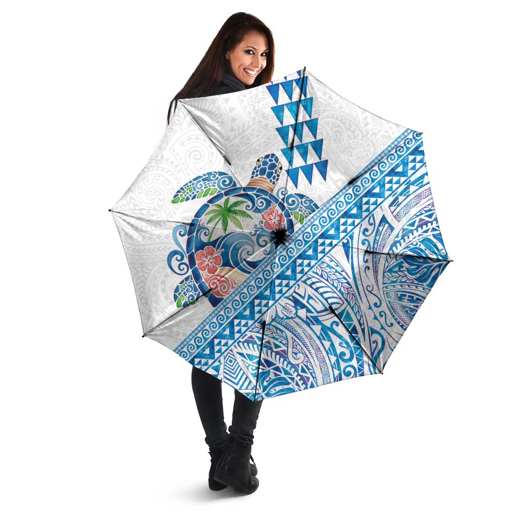 Hawaiian Abstract Sea Turtle Umbrella Polynesian Tapa Art and Kakau Tattoo White WaterColor - Polynesian Pride