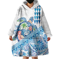 Hawaiian Abstract Sea Turtle Wearable Blanket Hoodie Polynesian Tapa Art and Kakau Tattoo White WaterColor - Polynesian Pride