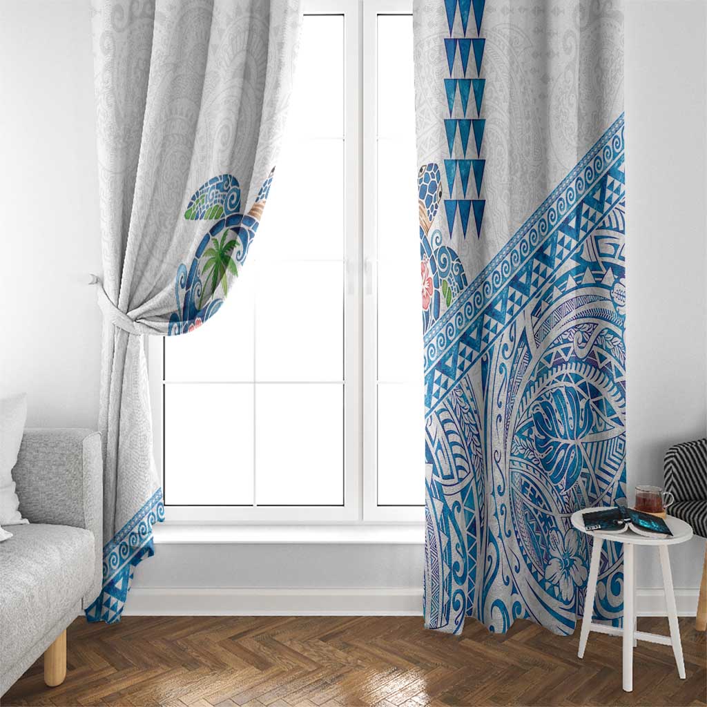 Hawaiian Abstract Sea Turtle Window Curtain Polynesian Tapa Art and Kakau Tattoo White WaterColor - Polynesian Pride