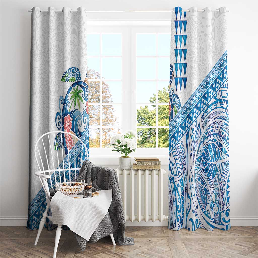 Hawaiian Abstract Sea Turtle Window Curtain Polynesian Tapa Art and Kakau Tattoo White WaterColor - Polynesian Pride