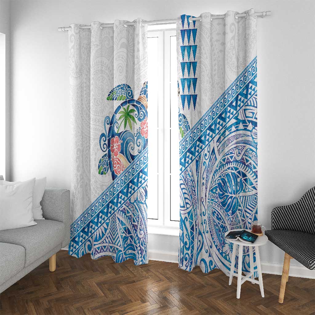 Hawaiian Abstract Sea Turtle Window Curtain Polynesian Tapa Art and Kakau Tattoo White WaterColor - Polynesian Pride