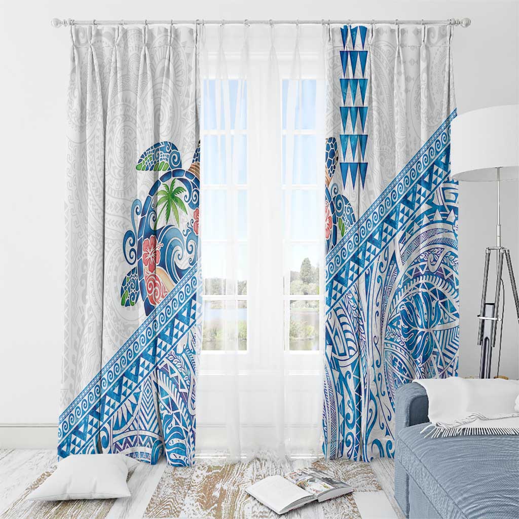 Hawaiian Abstract Sea Turtle Window Curtain Polynesian Tapa Art and Kakau Tattoo White WaterColor - Polynesian Pride