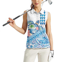 Hawaiian Abstract Sea Turtle Women Sleeveless Polo Shirt Polynesian Tapa Art and Kakau Tattoo White WaterColor - Polynesian Pride