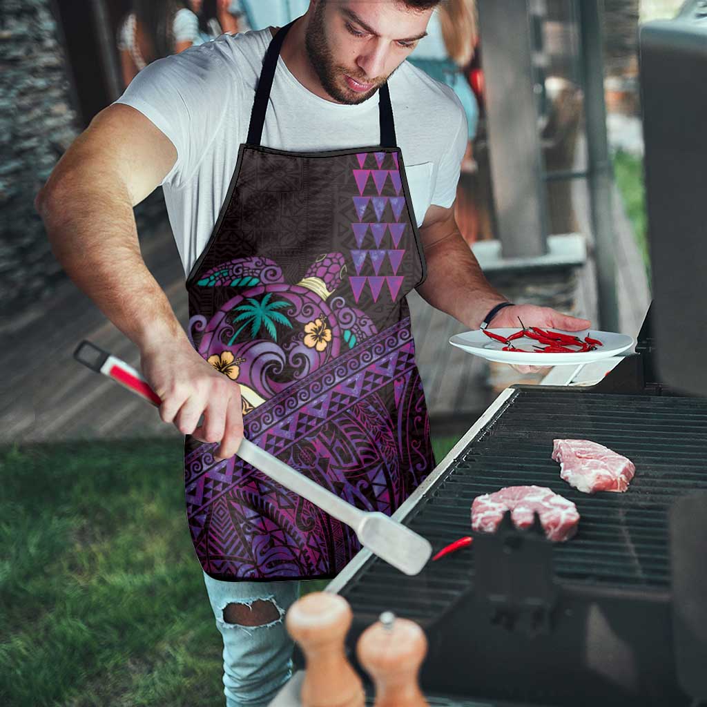 Hawaiian Abstract Sea Turtle Apron Polynesian Tapa Art and Kakau Tattoo Purple WaterColor - Polynesian Pride