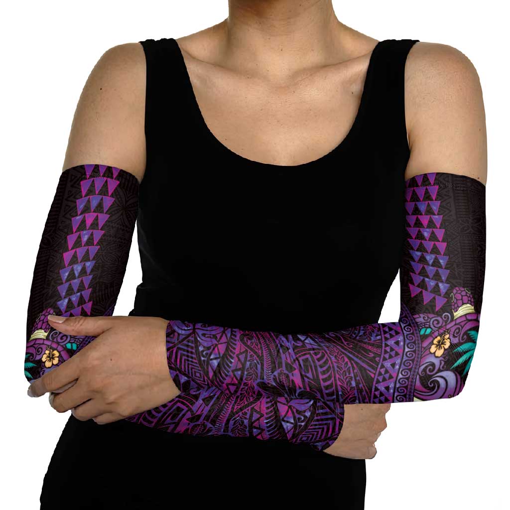 Hawaiian Abstract Sea Turtle Arm Sleeves Polynesian Tapa Art and Kakau Tattoo Purple WaterColor - Polynesian Pride