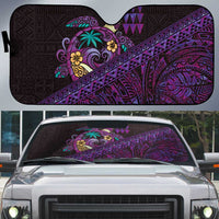 Hawaiian Abstract Sea Turtle Auto Sun Shade Polynesian Tapa Art and Kakau Tattoo Purple WaterColor - Polynesian Pride
