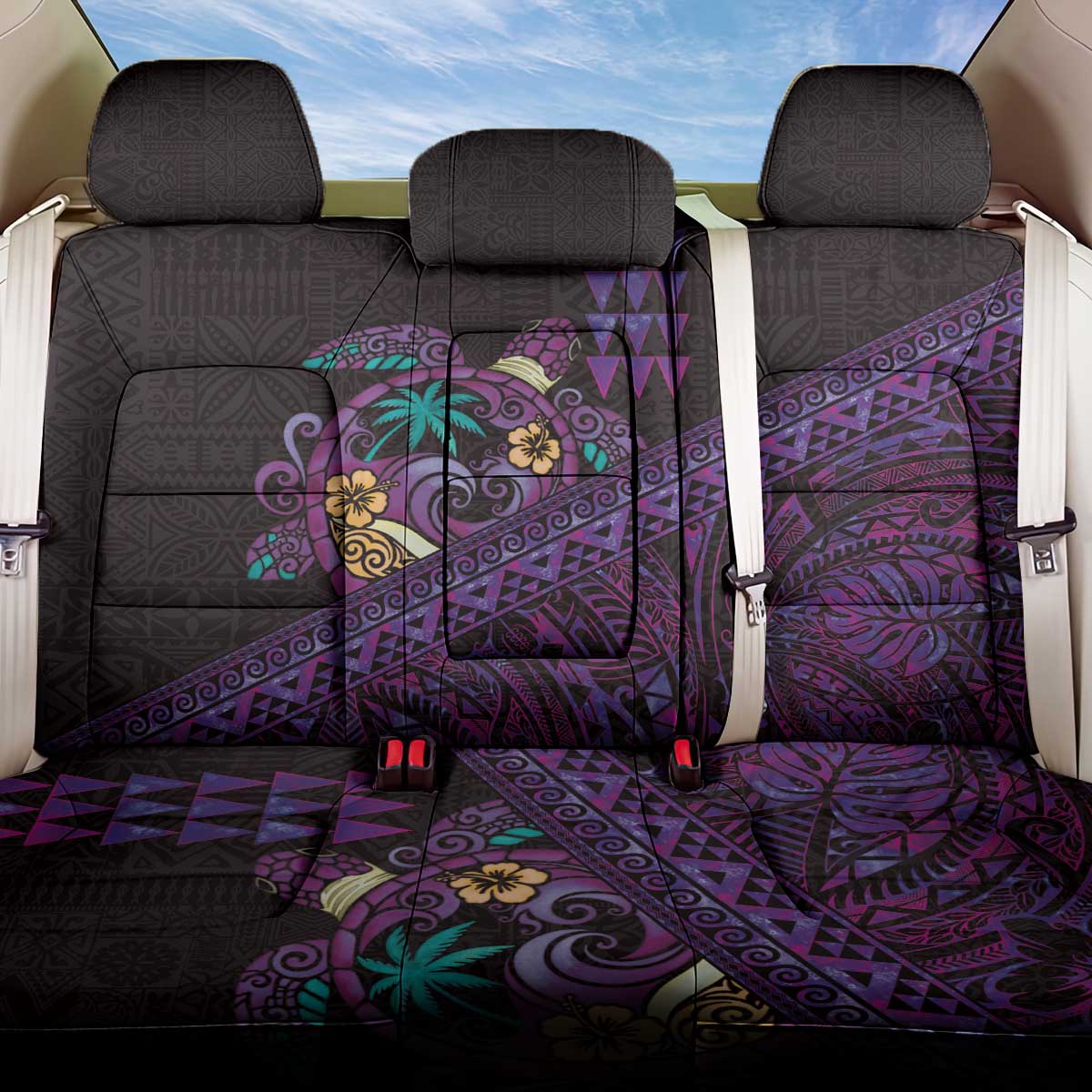 Hawaiian Abstract Sea Turtle Back Car Seat Cover Polynesian Tapa Art and Kakau Tattoo Purple WaterColor - Polynesian Pride