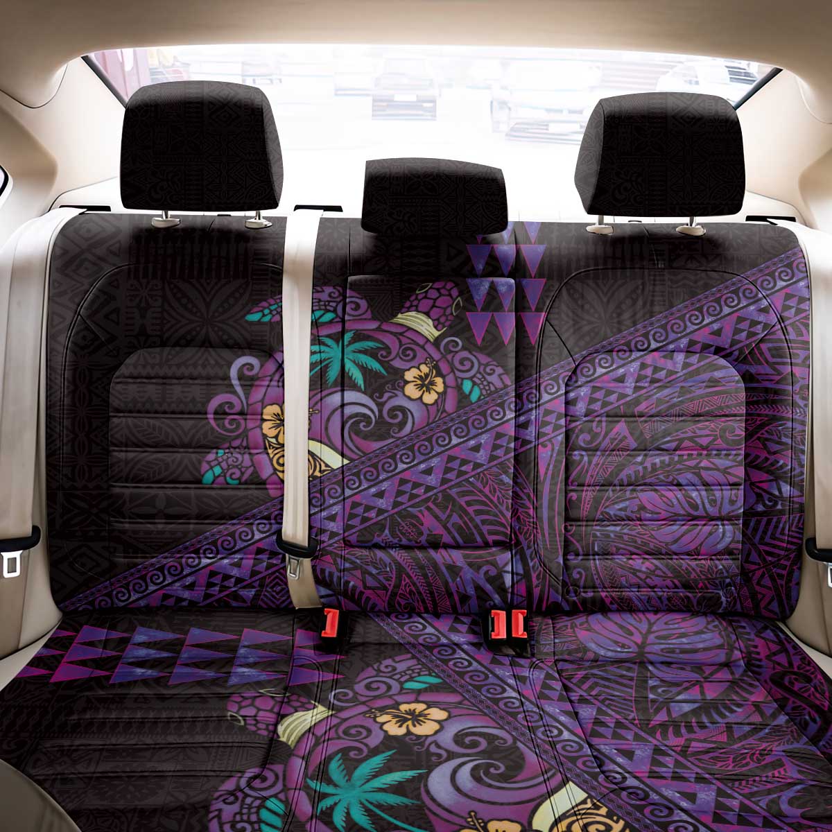 Hawaiian Abstract Sea Turtle Back Car Seat Cover Polynesian Tapa Art and Kakau Tattoo Purple WaterColor - Polynesian Pride