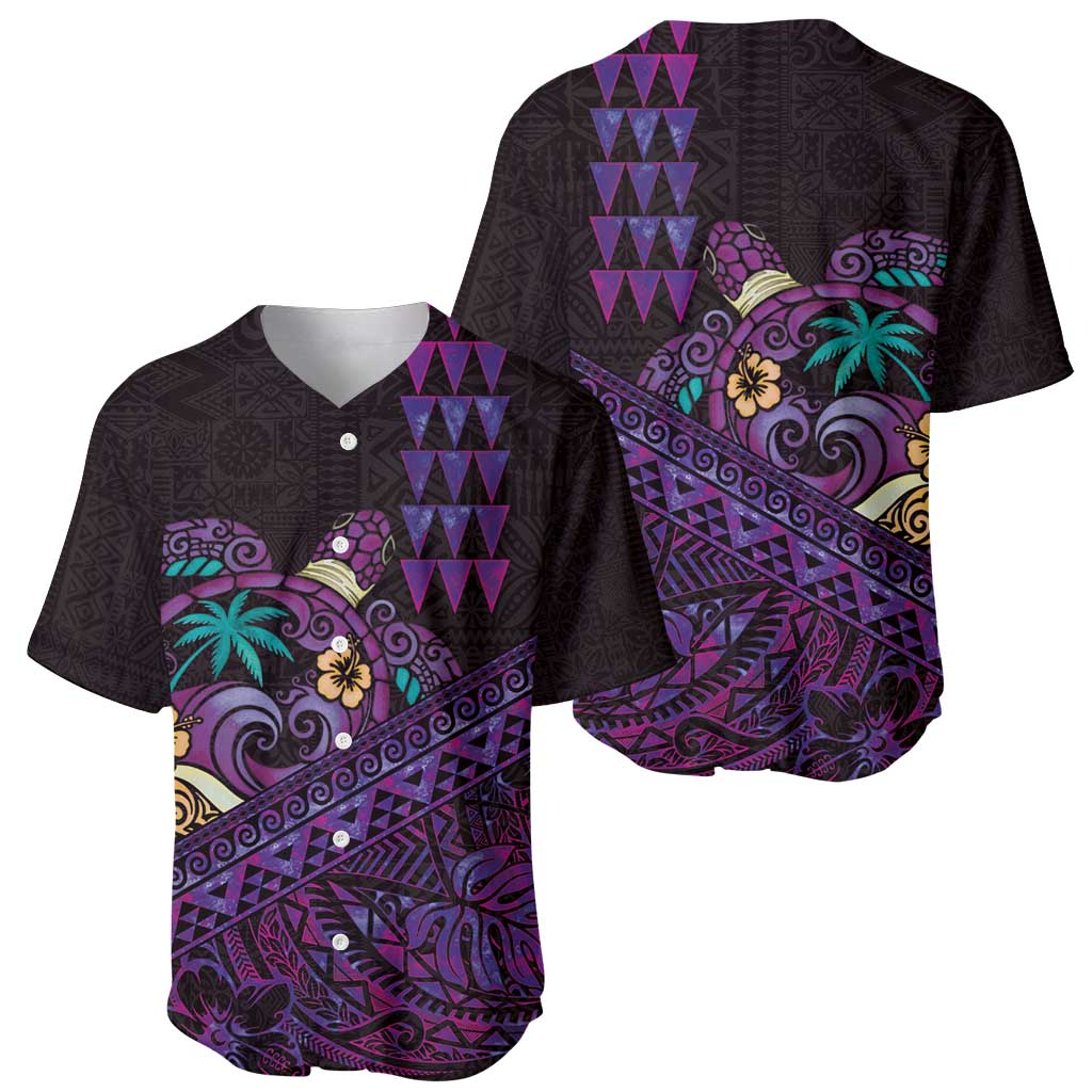 Hawaiian Abstract Sea Turtle Baseball Jersey Polynesian Tapa Art and Kakau Tattoo Purple WaterColor - Polynesian Pride