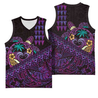 Hawaiian Abstract Sea Turtle Basketball Jersey Polynesian Tapa Art and Kakau Tattoo Purple WaterColor - Polynesian Pride
