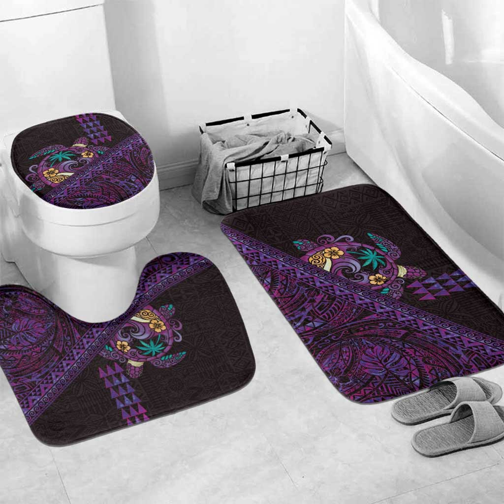 Hawaiian Abstract Sea Turtle Bathroom Set Polynesian Tapa Art and Kakau Tattoo Purple WaterColor - Polynesian Pride