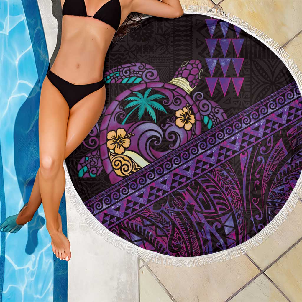 Hawaiian Abstract Sea Turtle Beach Blanket Polynesian Tapa Art and Kakau Tattoo Purple WaterColor - Polynesian Pride