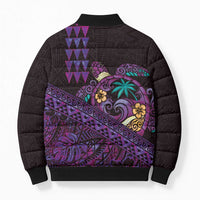 Hawaiian Abstract Sea Turtle Bomber Puffer Jacket Polynesian Tapa Art and Kakau Tattoo Purple WaterColor - Polynesian Pride