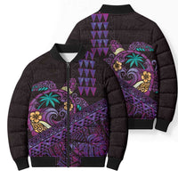 Hawaiian Abstract Sea Turtle Bomber Puffer Jacket Polynesian Tapa Art and Kakau Tattoo Purple WaterColor - Polynesian Pride