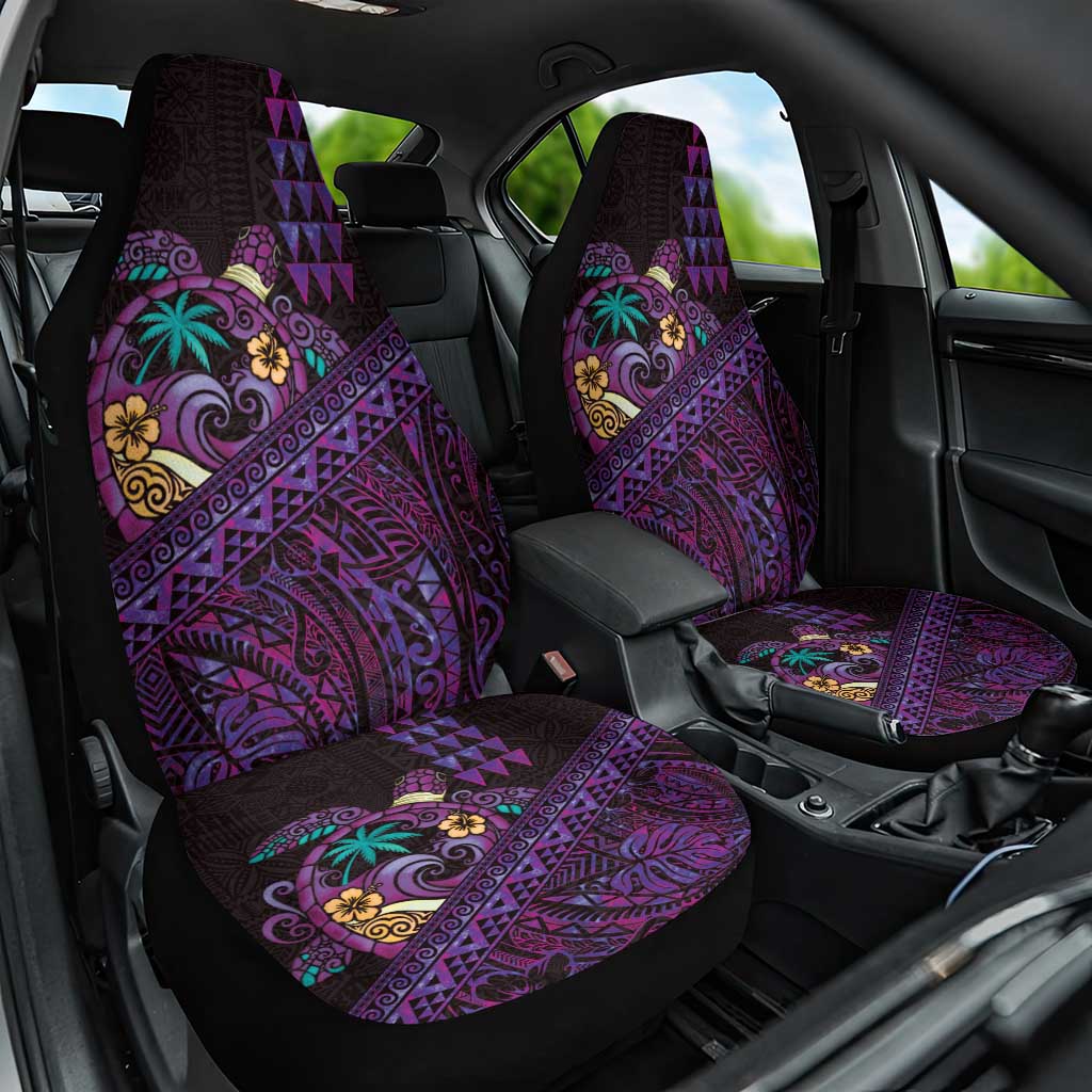 Hawaiian Abstract Sea Turtle Car Seat Cover Polynesian Tapa Art and Kakau Tattoo Purple WaterColor - Polynesian Pride