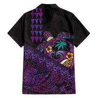 Hawaiian Abstract Sea Turtle Family Matching Off The Shoulder Long Sleeve Dress and Hawaiian Shirt Polynesian Tapa Art and Kakau Tattoo Purple WaterColor - Polynesian Pride