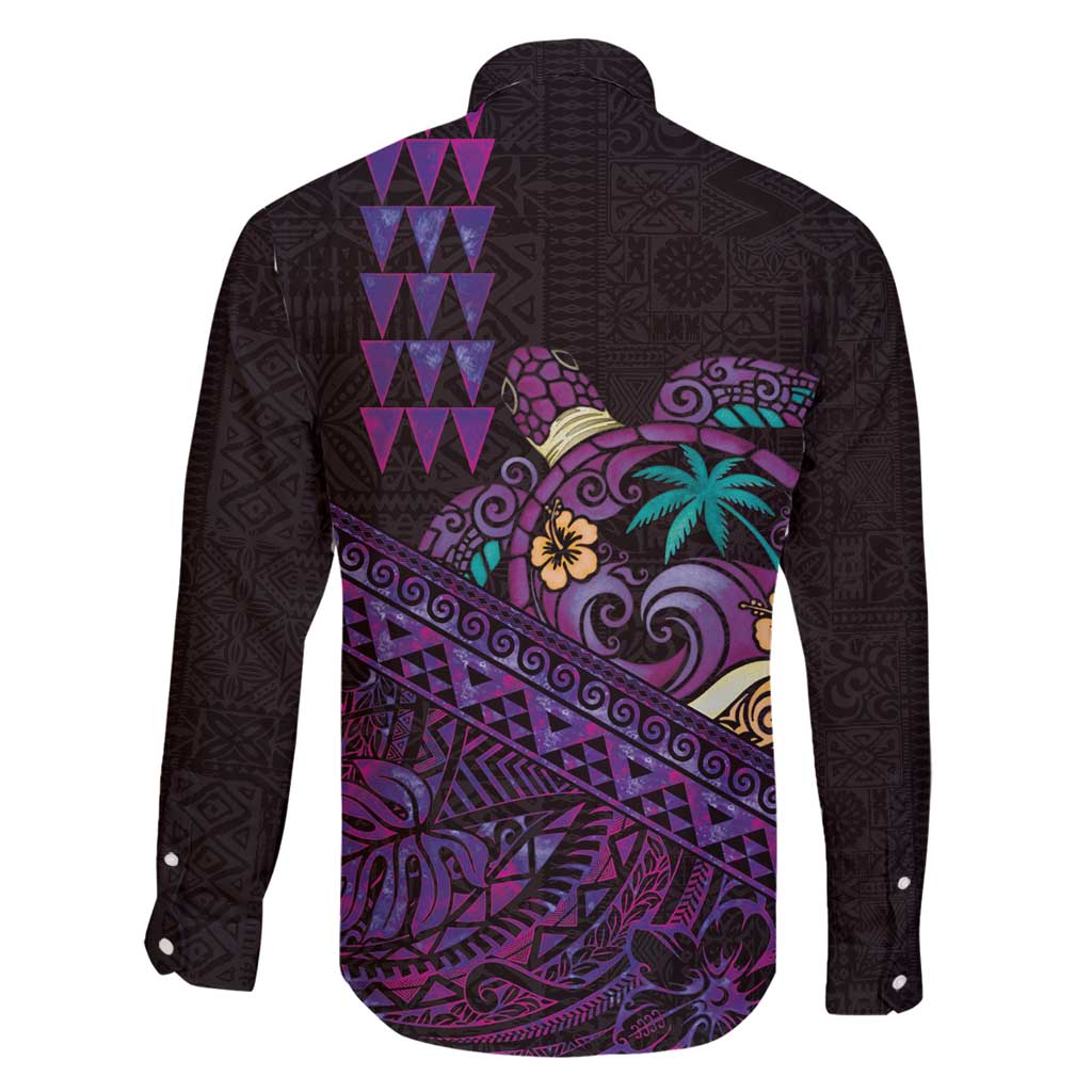 Hawaiian Abstract Sea Turtle Family Matching Puletasi and Hawaiian Shirt Polynesian Tapa Art and Kakau Tattoo Purple WaterColor LT03 - Polynesian Pride