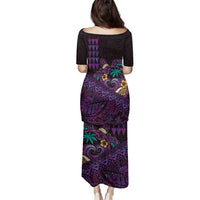 Hawaiian Abstract Sea Turtle Family Matching Puletasi and Hawaiian Shirt Polynesian Tapa Art and Kakau Tattoo Purple WaterColor LT03 - Polynesian Pride