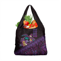 Hawaiian Abstract Sea Turtle Grocery Bag Polynesian Tapa Art and Kakau Tattoo Purple WaterColor - Polynesian Pride